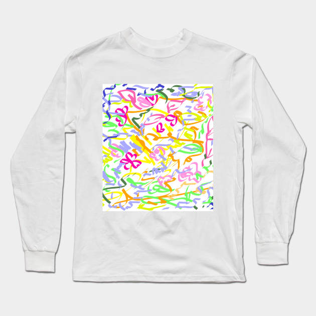 Scribbles and summer flowers Long Sleeve T-Shirt by jen28